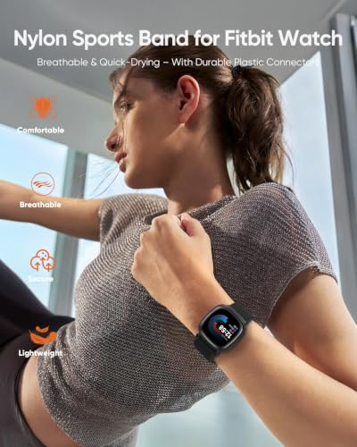 Nylon Replacement Bands for Fitbit Versa 4/3 & Sense - Black