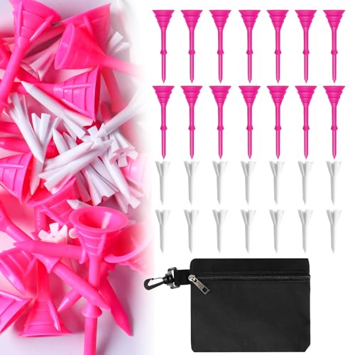 Golf Tees Set - 30 Unbreakable 3 1/4 Inch & 20 Short 1 1/2 Inch - Pink Bag