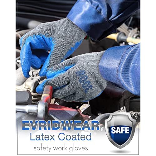 Haysandy 36 Pairs Large Rubber Latex Double Coated Gloves Blue Latex Rubber Hand Coated Safety Work Gloves for Construction Gardening for Men