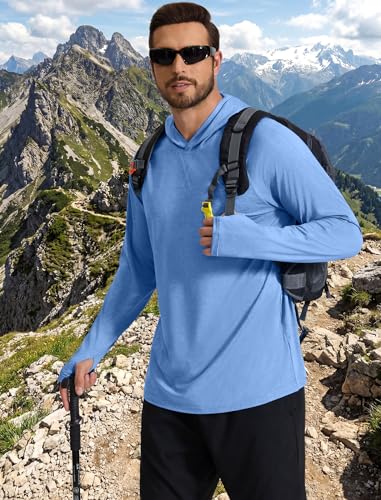 COOFANDY Men's UPF 50+ Light Blue UV Sun Protection Fishing Hoodie - Medium