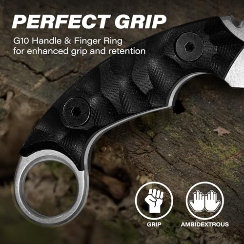 Dispatch Black Karambit Tactical Fixed Blade Knife, 5Cr15Mov Steel, G10 Handle, Kydex Sheath, Outdoor Survival & Camping