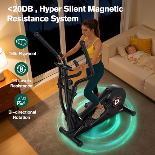 Elliptical Machine with 16-Level Resistance & Quiet Drive - 15.5IN Stride Black