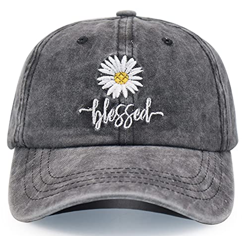 MANMESH HATT Daisy Blessed Ponytail Baseball Cap for Women, One Size Black