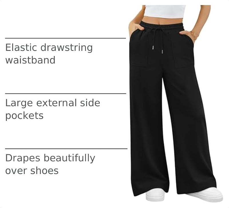 ALIMASHA Wide Leg Cotton Lounge Sweatpants Women Large Black Travel Pants