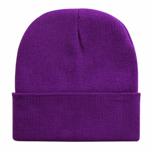 Purple Beanie Hat for Men & Women - Warm Acrylic Knit Cuff Cap