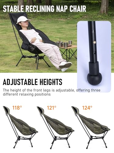 WildCall Black Lightweight Folding Camping Chair with Anti-Sinking Feet & 3-Position Recline