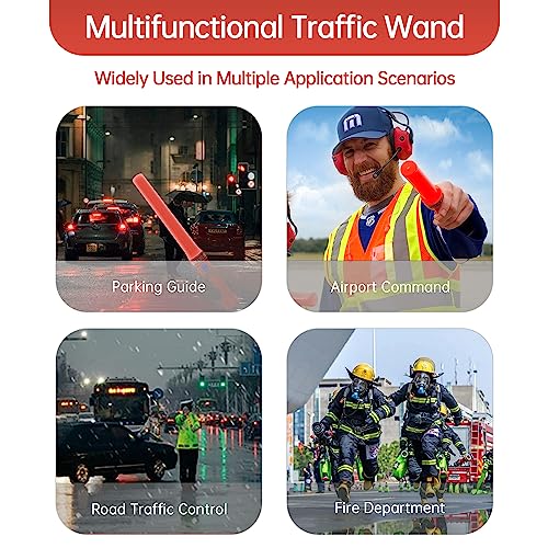 16 inch LED Traffic Control Batons, Signal Traffic Wand with 2pc C Dry-Cell Batteries(Not Include), Safety Air Marshaling Wand for Parking, Airport and Road Traffic Contol, Orange 2PCS