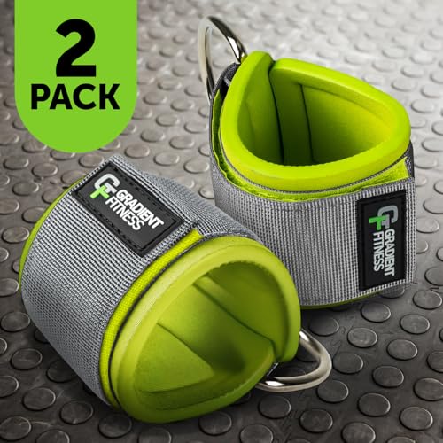 Padded Ankle Straps for Cable Machines - 2 Pack, Gray & Green 1 D-Ring