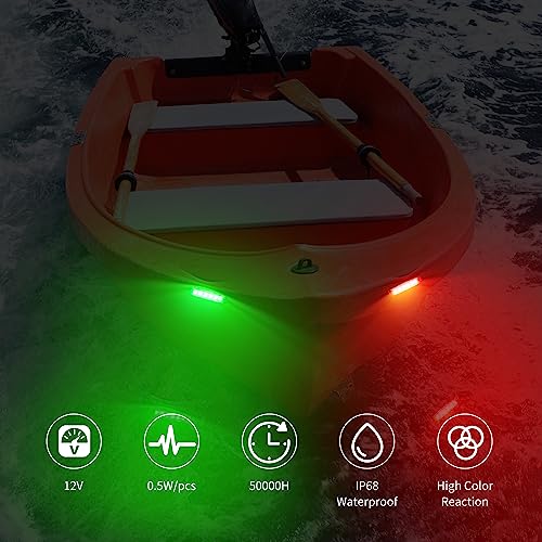 12V Boat Navigation Lights Red & Green 2-Pack IP68 Waterproof, ABS Bow & Stern Lamps