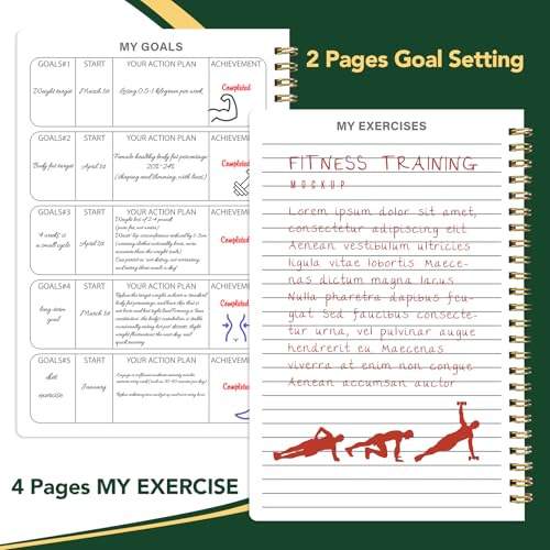 Fitness & Workout Journal - 8.5" x 6" Exercise Log & Meal Planner - Green