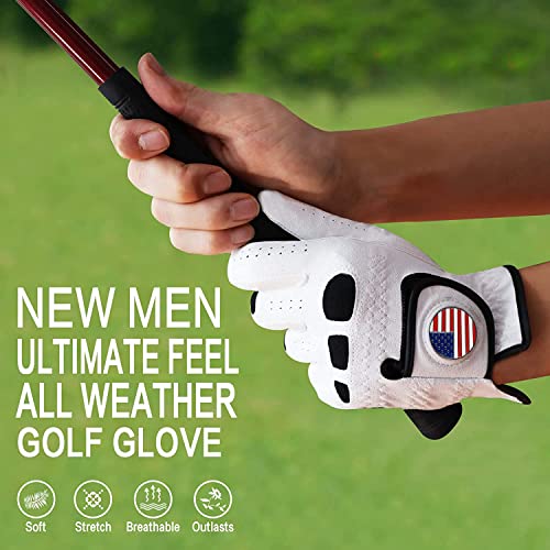 Golf Gloves for Men - Left/Right Hand - 3 Pack - White Large