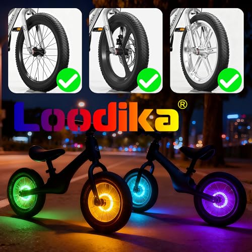LOODIKA Color-Changing 2-Pack Rechargeable Bike Wheel Lights with Motion Sensor - 7-Color, Bright, Waterproof for Kids & Adults