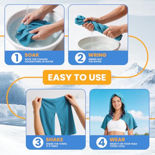 ATOKEUP Cooling Hoodie Towels for Neck & Face - Royal Blue & Light Blue, Instant Cooling, UV Protection, Pack of 2