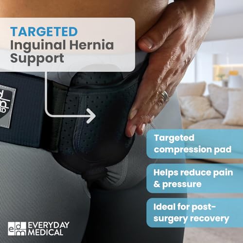 Everyday Medical Inguinal Hernia Support Belt for Men & Women - Black, S/M - Adjustable Post Surgery Groin Truss