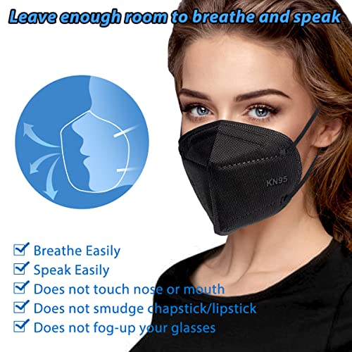 OKIAAS 50 Pack KN95 Face Mask, 5-Layer masks disposable kn95 Black,Face Protection Against PM2.5, Dust, Pollen and Haze, for Women, Men