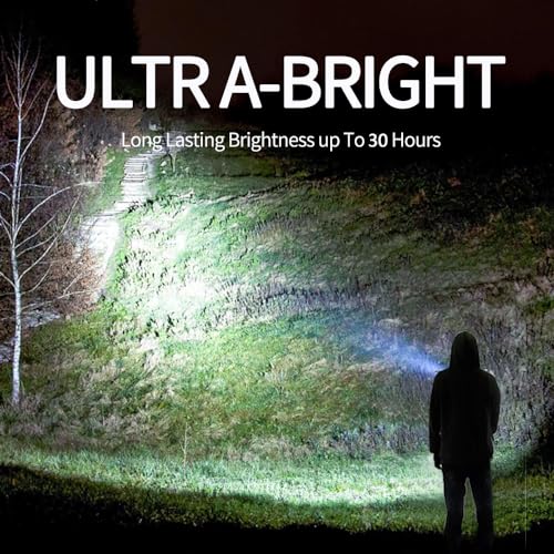 1200LM Rechargeable Spotlight Flashlight, IP67 Waterproof Handheld Flashlight with 3400mAh, 30H Runtime, USB Output, Led Spotlight with Shoulder Strap for Outdoor Camping Hunting Emergency