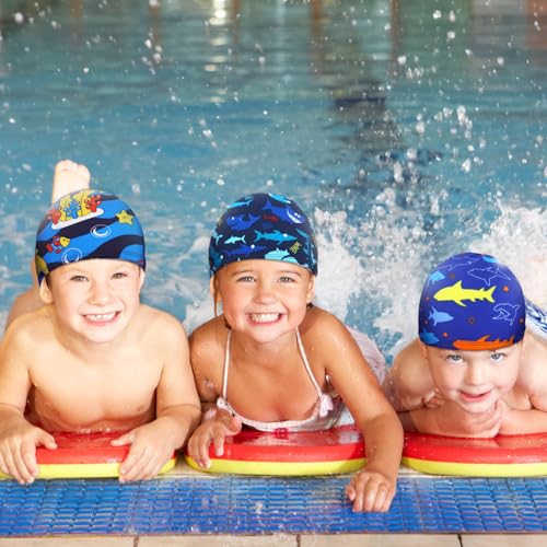 Kids Swim Caps - Polyester Dolphin & Shark Designs, One Size