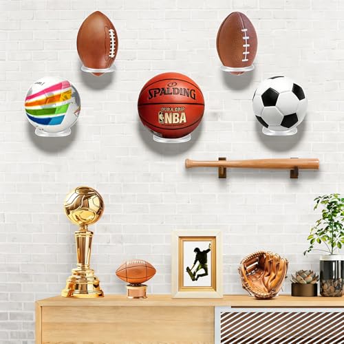 2 Pack Clear Acrylic Ball Holder Wall Mount for Basketball, Football, Soccer & Volleyball