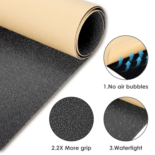 Skateboard Grip Tape 33" x 9" - No Air Bubbles, Black 1Pc