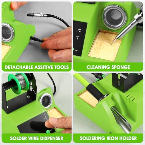 Soldering Station, 100W Digital Display Soldering Iron Station Kit with 2 Helping Hands, 356¡ÆF - 896¡ÆF, Auto Sleep, ¡ÆC/¡ÆF Conversion, Solder Wire, Tips, Stand, Pump, Tweezers, Tip Cleaner, Green