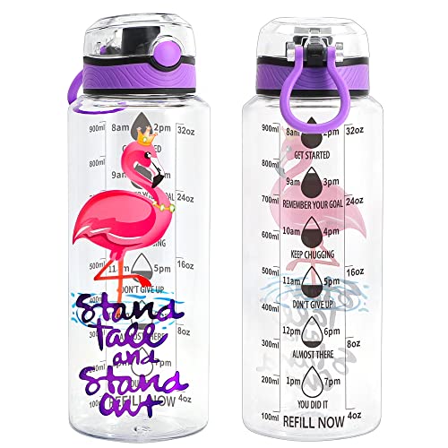 Home Tune Flamingo 32oz BPA-Free Tritan Water Bottle for Kids, Wide Mouth, Flip Lid