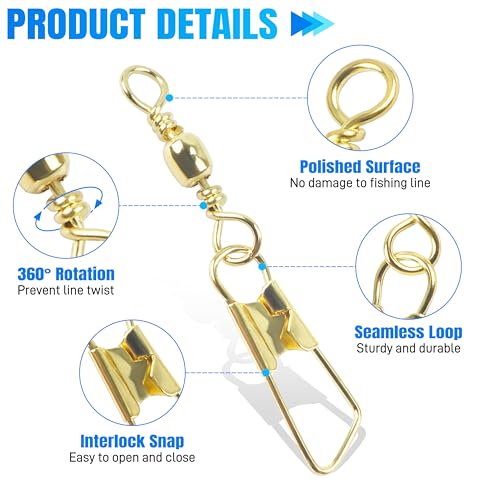 Fishing Barrel Swivels with Snaps - 60pcs High Strength Tackle