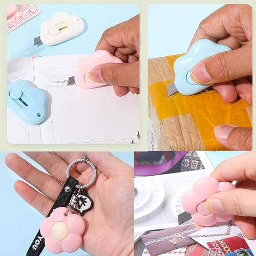 6 Pack Mini Box Cutter, Cute Letter Opener, Small Utility Knives, Box Cutter Retractable Paper Package Slice Safety, Aesthetic Office Supplies Stationary for Women Girls, Cloud and Flower Shape