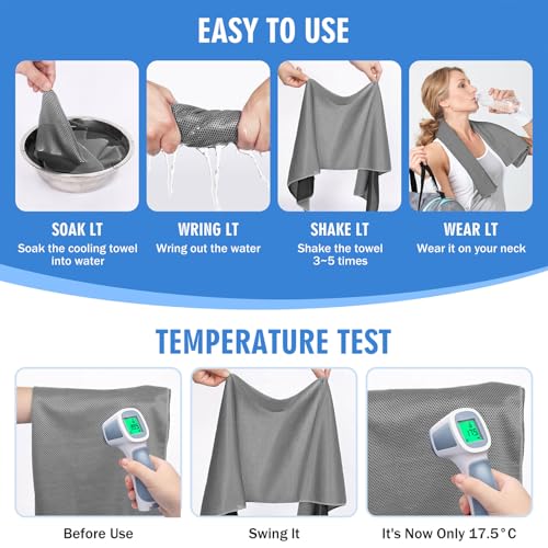 Cooling Towels for Neck & Face - 4 Pack Gray Microfiber Towel Set