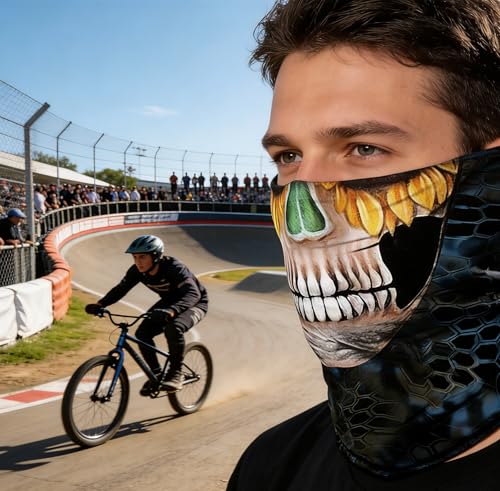 Skull Print Neck Gaiter Face Mask - Yellow Face