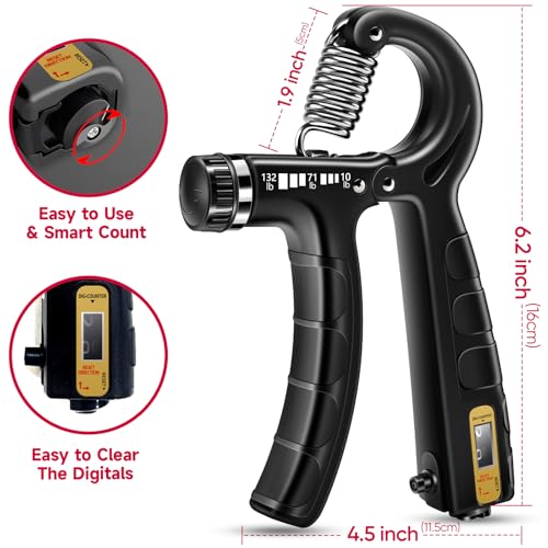 Hand Grip Strengthener Kit - 5 Pack with Adjustable Resistance - Black