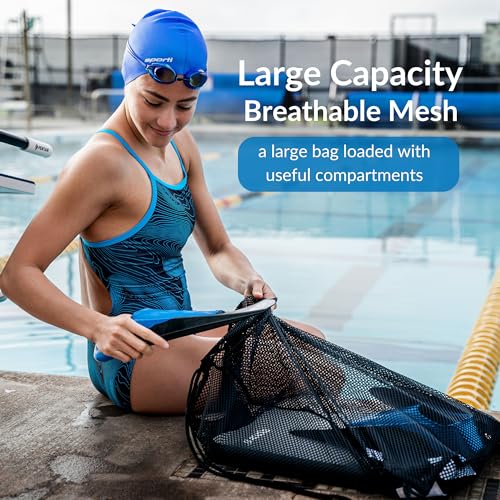 Sporti Mesh Swim Bag with Zipper Pocket - Durable Water Sports Equipment Backpack
