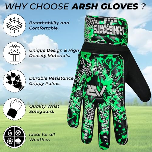 Soccer Goalie Gloves for Kids - Size 6 with Double Wrist Protection - Green