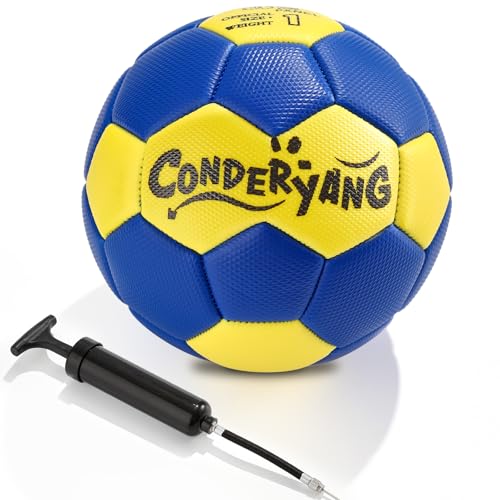 5.9 Inch Size 1 Handball with Pump - Durable Blue & Yellow Design