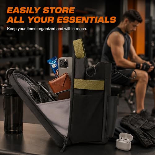 YABZ Magnetic Gym Bag with Water Bottle Holder - Black Cross Body Sports Bag for Men Women