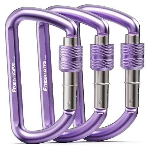 Purple 3-Pack Locking Carabiners 3 Inches, Strong 12kN D-Shape Outdoor Gear