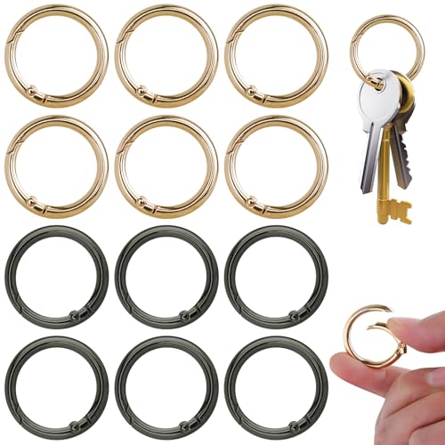 12 Pcs Spring O Rings Clip Keychains - Black & Gold