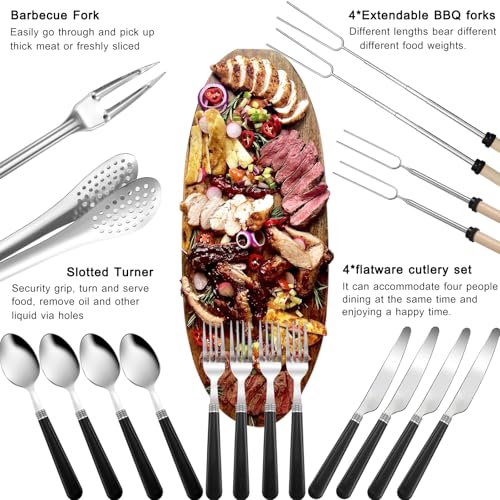 National Style 31-Piece Camping Utensil Set with Storage Bag - Camping Cooking Gear for RV, Tent, Grill