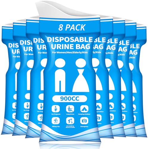 900ML Disposable Urine Bags - Portable Pee Bags for Travel (8-Pack)