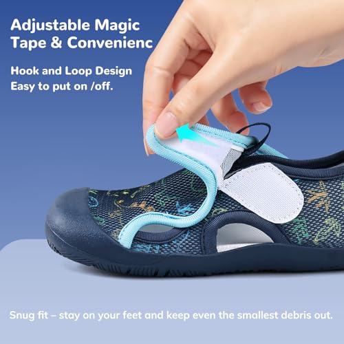 WateLves Toddler Dinosaur Water Shoes - Kids Quick Dry Barefoot Beach Sneakers, Non-Slip Aqua Shoes for Hiking & Swimming, 7 Toddler
