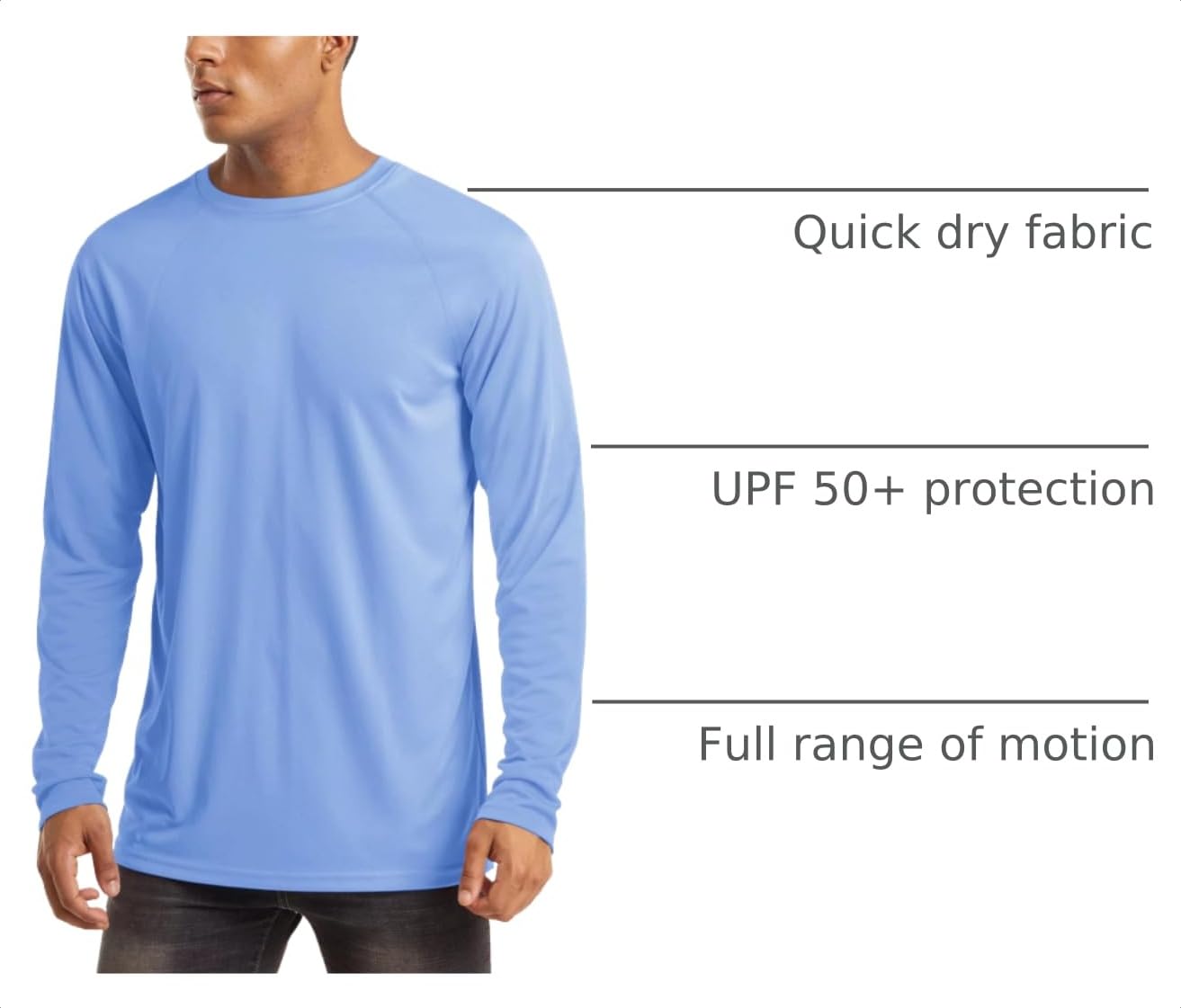 MAGCOMSEN Sun Protection Shirts for Men Long Sleeve Rash Guard Quick Dry UV Protection Swim UPF 50 UV Shirts Summer Light Blue