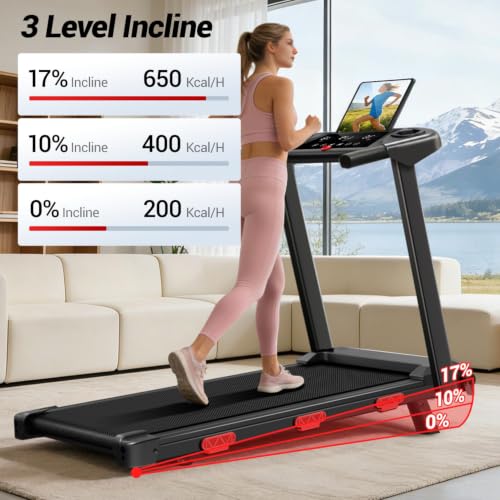 17% Incline Folding Treadmill - 3.0HP Compact Running Machine - Charcoal Grey