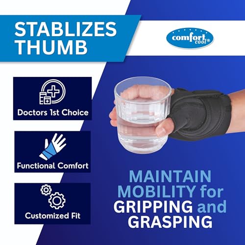 Comfort Cool CMC Thumb Brace - Right Hand, Black, Medium, Support for Arthritis & Tendinitis