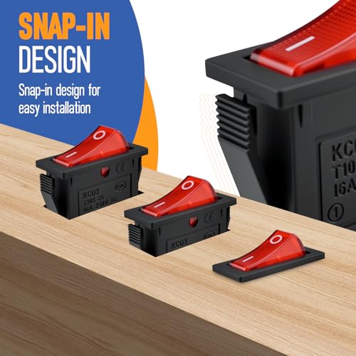 Red LED Rocker Switch - SPST On/Off 3-Pin Electrical Toggle - 2Pcs