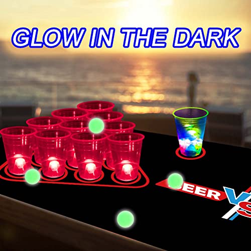 Glow-in-The-Dark Beer Pong Set with Table Mat, Cups, LED Lights & Pongs for Indoor Outdoor Party