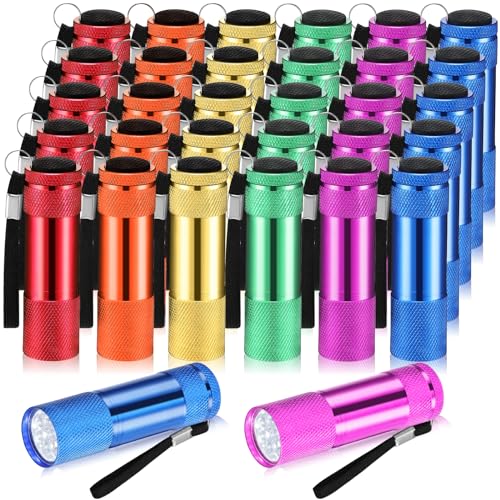 VIHOSE 32 Pcs Mini Flashlights Bulk, Bright Aluminum Handheld Flash Light with Lanyard Small LED Flashlights for Night Reading Emergency Hurricane Camping Hiking, Batteries Not Included(Fresh Color)