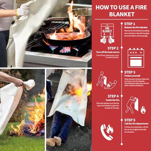 Kingtoo 40in x 40in Fiberglass Fire Blanket - 4 Pack Emergency Fire Safety