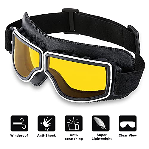 Frienda 2 Pack Motorcycle Goggles Vintage Pilot Style Cruiser ATV Dustproof Windproof Yellow & Blue