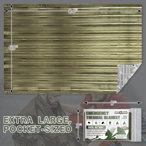 Amy Green SecuCaptain Emergency Thermal Blankets 4 Pack - Extra Large Mylar Survival Kits, Waterproof & Tear-Resistant for Camping, Car, First Aid