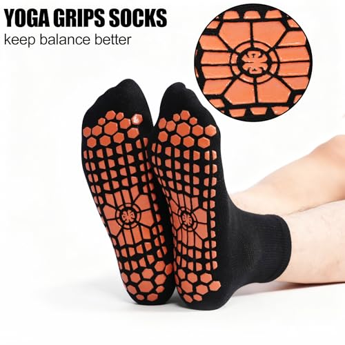 Men's Non-Slip Grip Socks for Yoga & Pilates - 3 Pairs - Black/Grey/Coffee