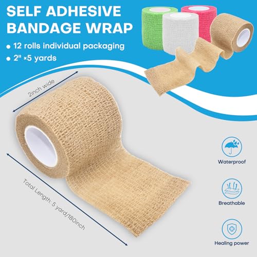 Self-Adhesive Bandage Wrap - 2 Inch x 5 Yards Elastic Cohesive Tape, 2 Pack